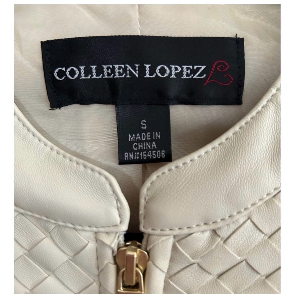 Colleen Lopez Cream Basketweave Vegan Leather Jacket Women’s Small - Picture 2 of 2
